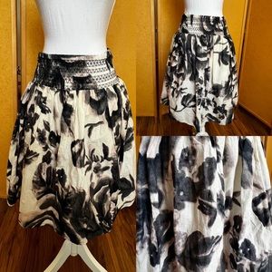Women’s smocked waist midi skirt (S) watercolor print 100% cotton